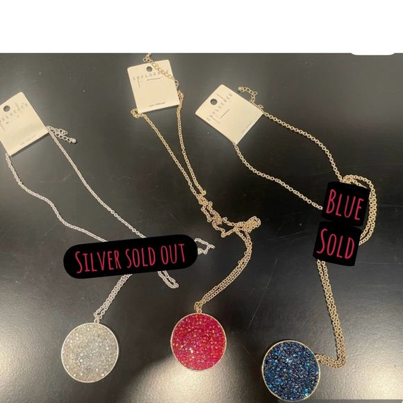 None Jewelry - Fuchsia Glitter Pendant Necklace-16” Long